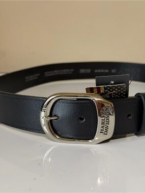 Harley-Davidson Black Leather Belt with Branded Silver Buckle